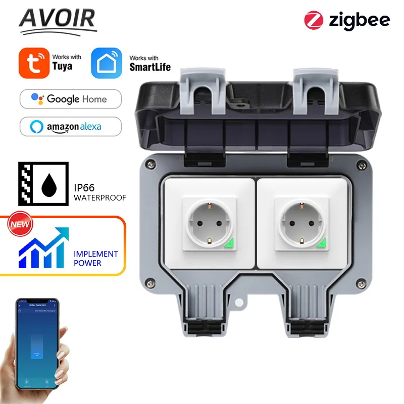 Outdoor Power Outlet Weatherproof - Avoir Tuya Zigbee Prese elettriche IP66